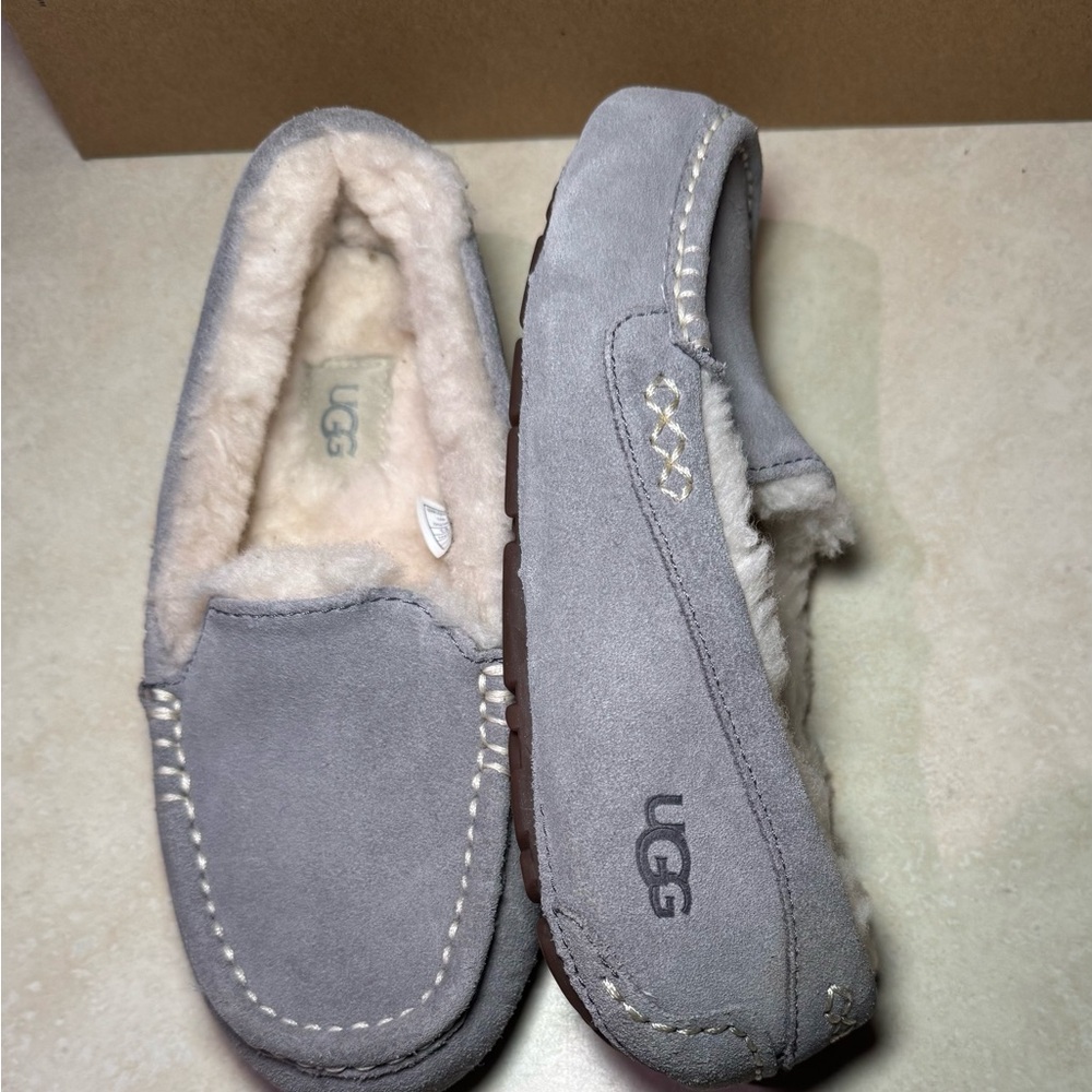 UGG Blue Gray Suede Shearling Moccasins Sz-6 NWOT